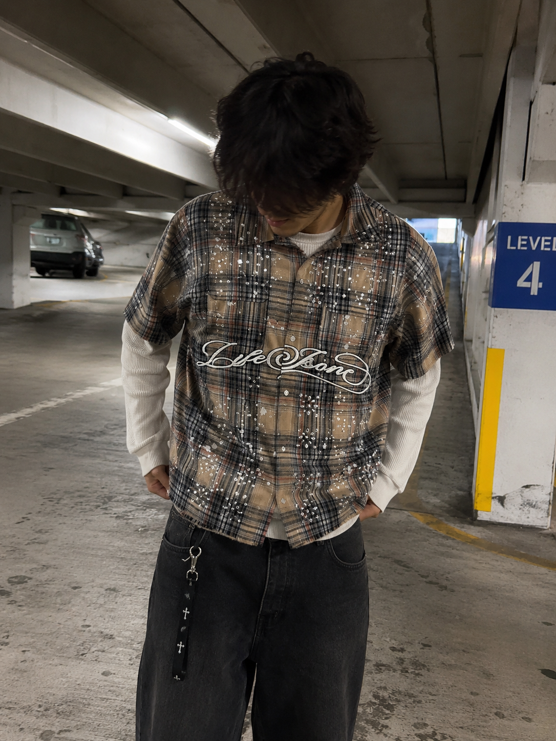 Life Is One Light Brown Rhinestone Thermal Flannel