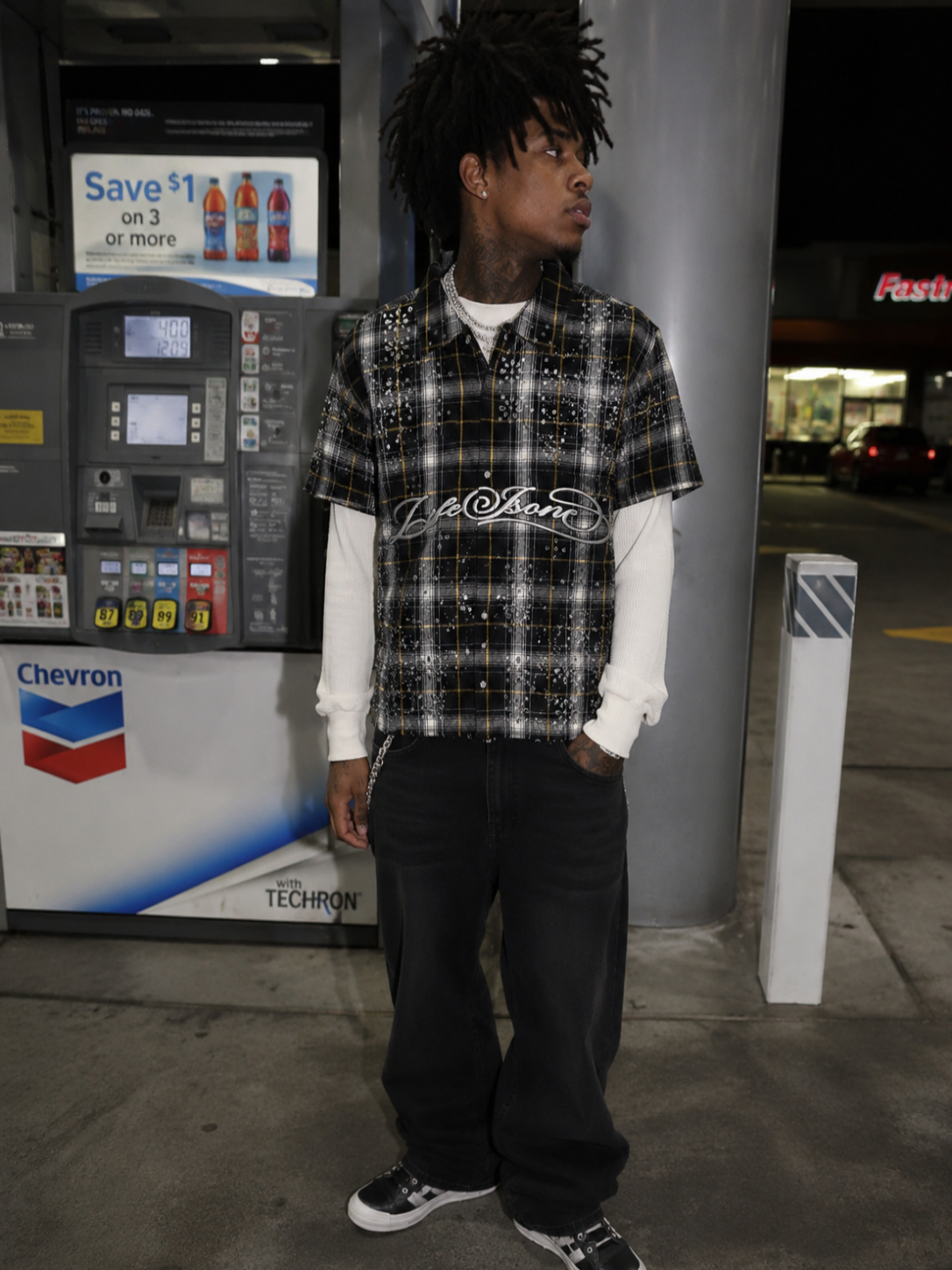 Life Is One Black Rhinestone Thermal Flannel