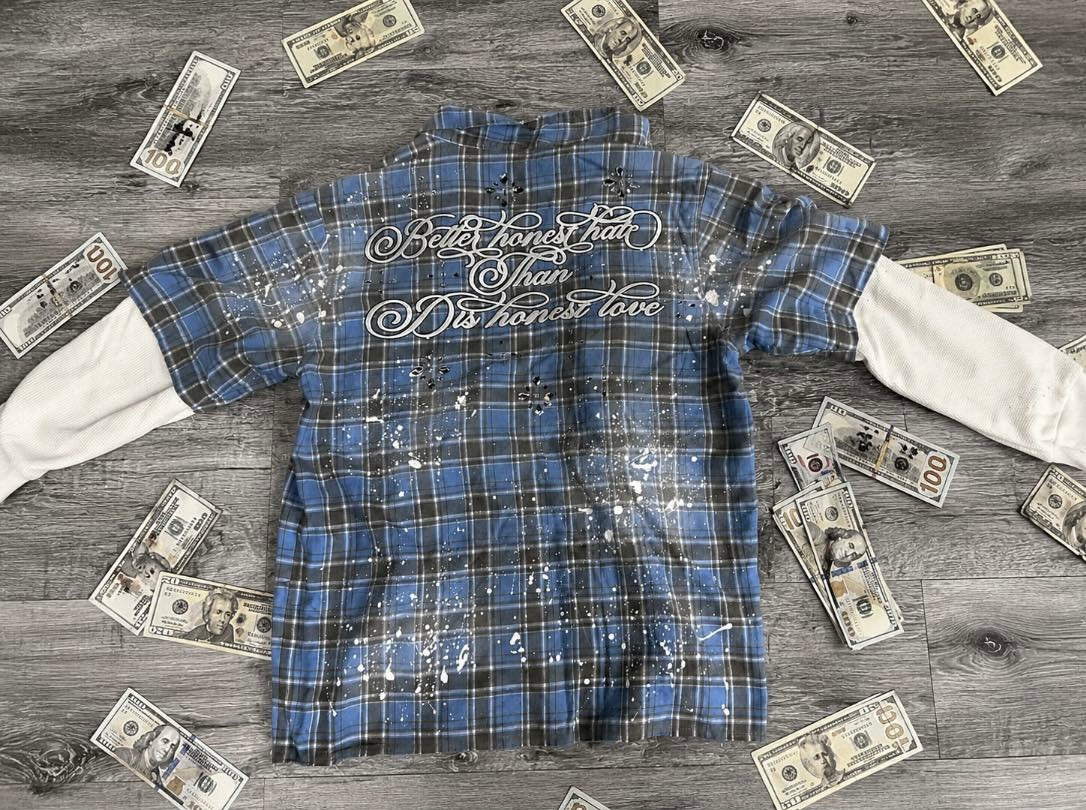 Life Is One Blue Rhinestone Thermal Flannel