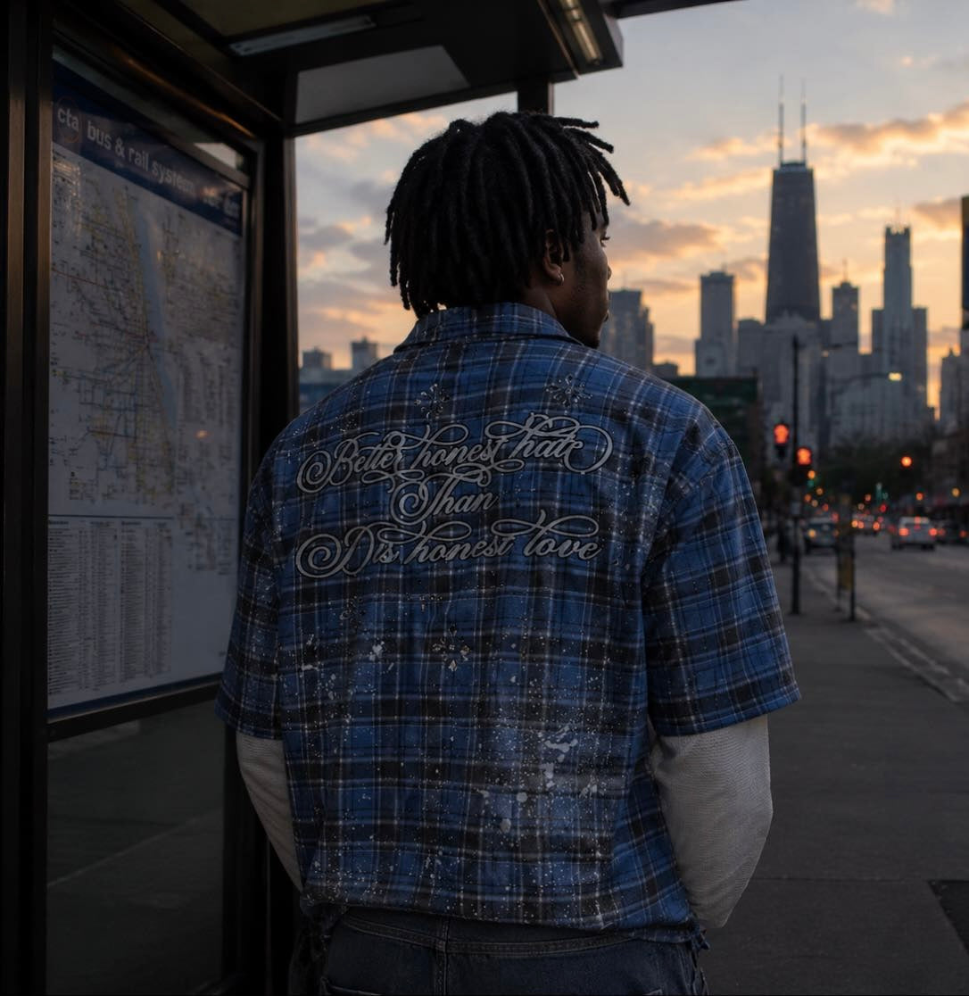 Life Is One Blue Rhinestone Thermal Flannel