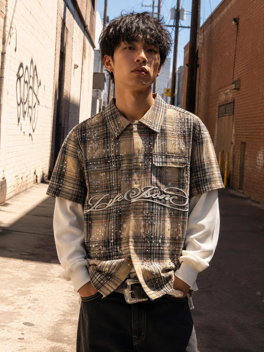 Life Is One Light Brown Rhinestone Thermal Flannel